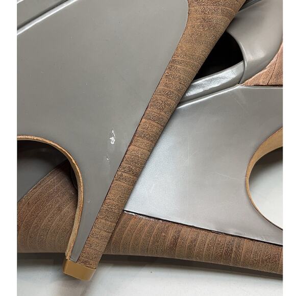 Authentic GUCCI Clemence Gray Leather Peep Toe Wedge Cut Out Heel Size EU 39/9 - Picture 6 of 10